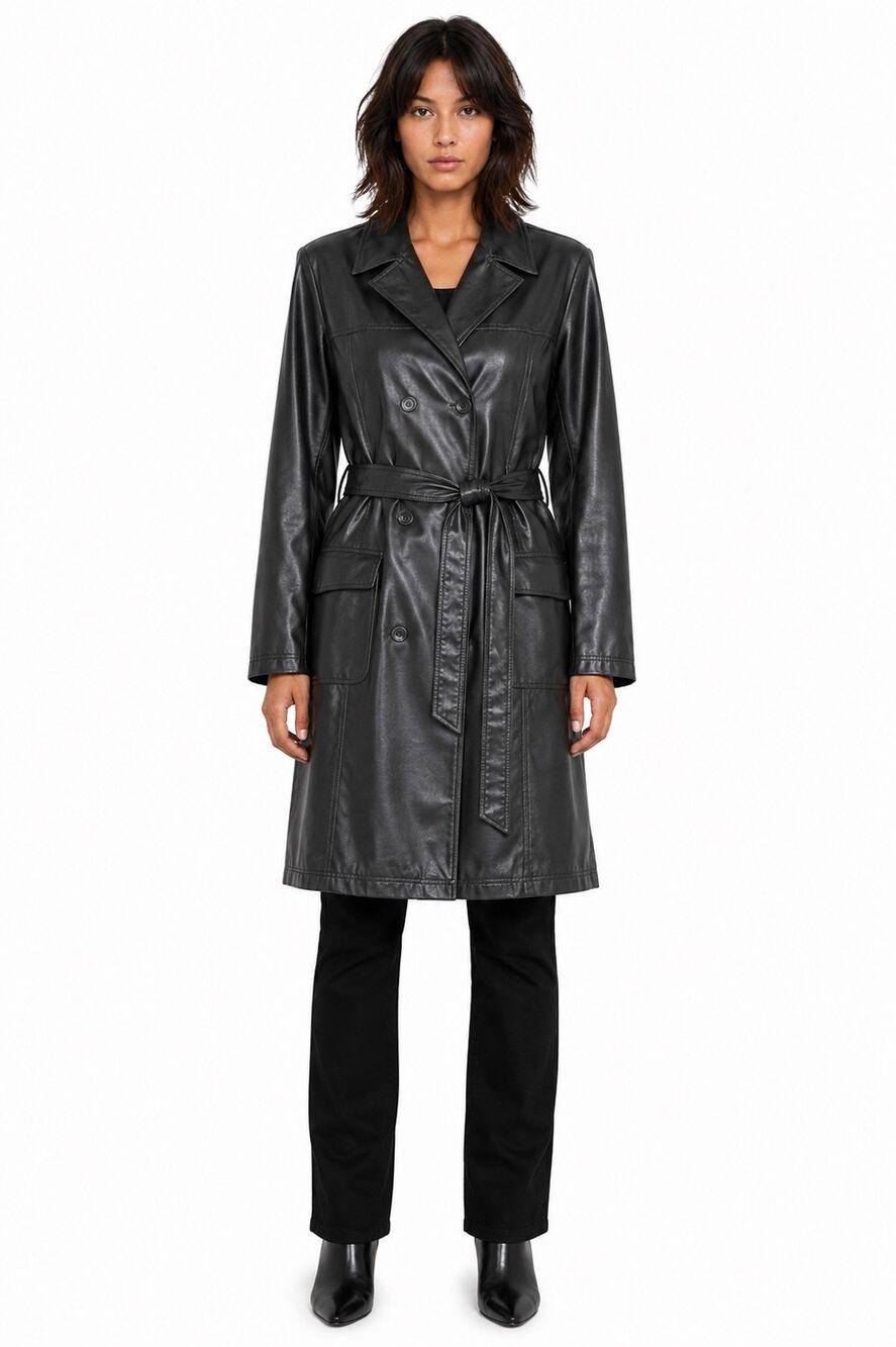 1990s Rave 4 Real Black Coated Stretch Trench Coat Women’s M/L